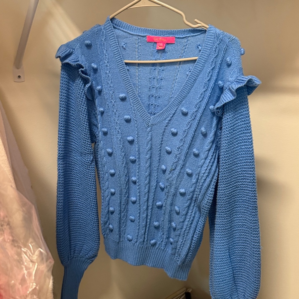 Lilly Pulitzer Blue Knit Sweater with Ruffle Details